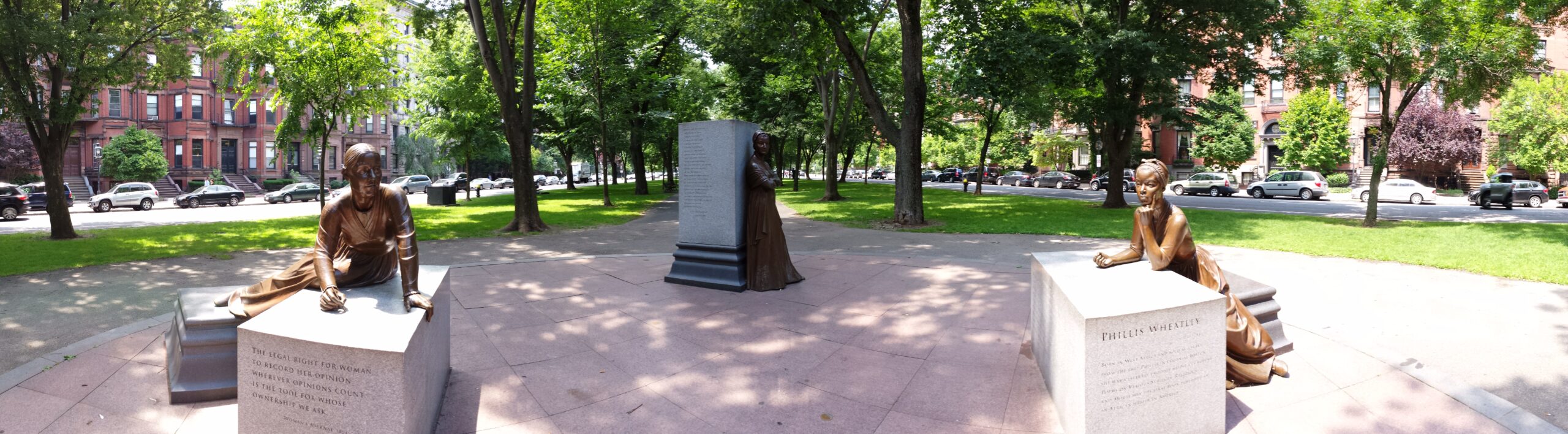 The Boston Women’s Memorial on Commonwealth Avenue honors three women—Abigail Adams, Lucy Stone, and Phyllis Wheatley.