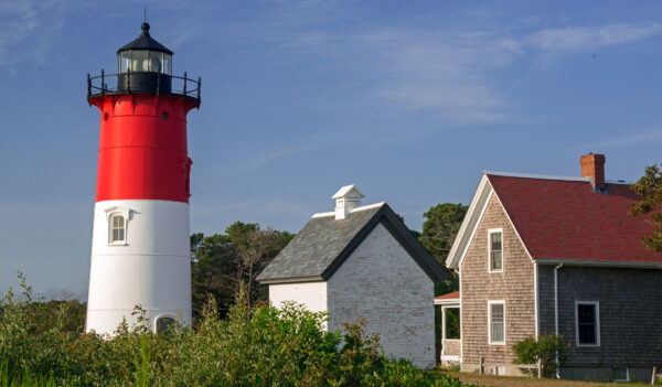 Nauset Light in Eastham is prominently featured on the packaging of Cape Cod Chips, a much-loved snack food created in Massachusetts.Photo/Wikipedia – Peter K. Burian 