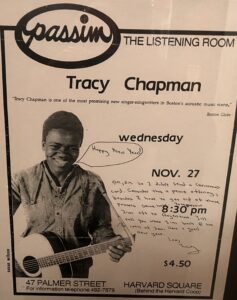 Singer-songwriter Tracy Chapman, a Tufts University student who started playing on the streets of Harvard Square and on Red Line subway platforms, appeared at Club Passim as her career was taking shape in the 1980s. Photo/Courtesy of Club Passim) 