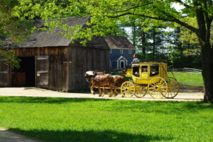 The stagecoach makes its way through Old Sturbridge Village.Photo/Wikimedia Commons/Dale E. Martin 