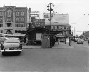 The landmark Out of Town News kiosk in Harvard Square in Cambridge was founded by Sheldon Cohen in 1955.Photo/Courtesy of Cambridge Historical Commission 