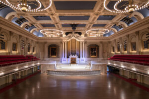 The massive Hook Organ at Worcester’s Mechanics Hall, with four keyboards and over 3,500 pipes, dates to 1864 and is one of the most popular and respected organs in the United States.Photo/courtesy of Mechanics Hall 