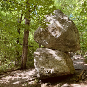 The Balance Rock on the trail of the same name is one of the interesting sights while hiking on Wachusett Mountain.Photo/Sandi Barrett 